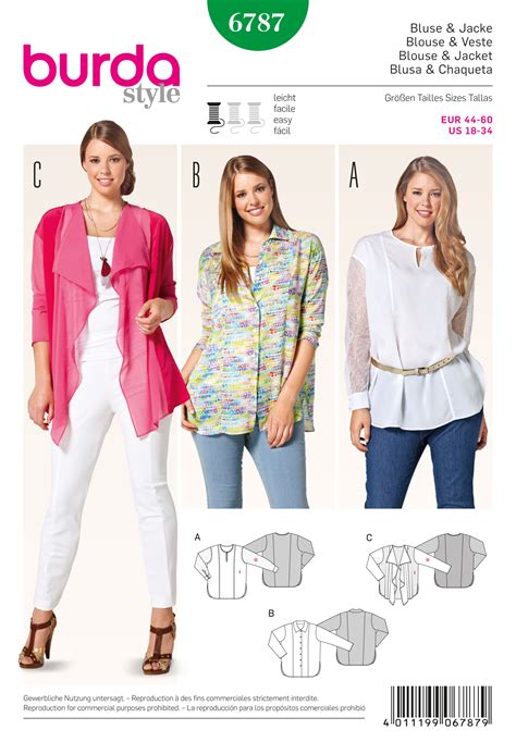 Burda 6787 Burda Style Plus To Size 60 34 Sewing Pattern