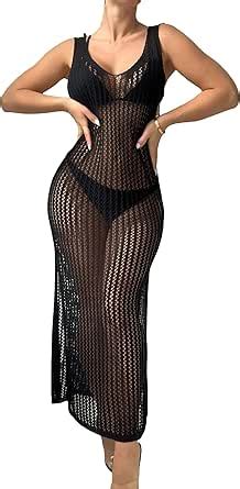 Verdusa Women S Crochet Cover Ups Hollow Out Bikini Swimwear Split Long Beach Dress At Amazon