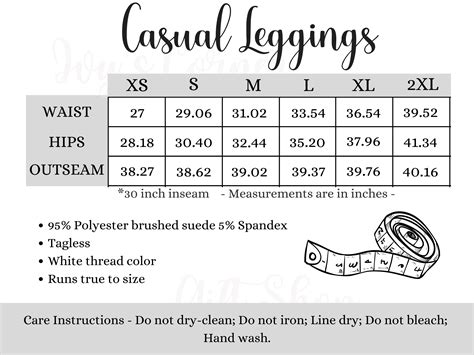 Casual Leggings Size Chart, Size Chart Template for POD Product MWW on Demand Leggings, Stretchy ...