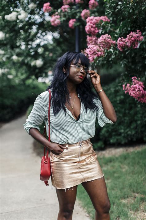 Green Striped Shirt Metallic Mini Skirt Daytime Metallics