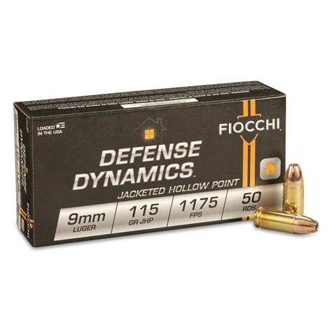 Fiocchi Defense Dynamics 9mm JHP 115 Grain 50 Rounds 105196 9mm