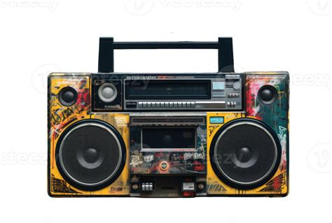 Boombox Vector Illustration With Mural Background 80s Technology 90s