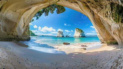 AI generated A Sweeping view of the iconic Cathedral Cove beach with