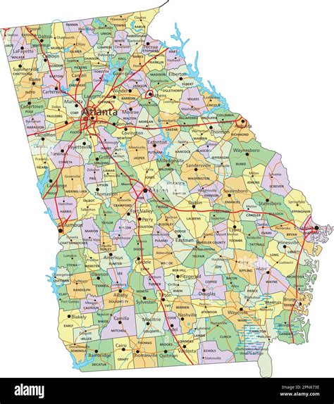 Georgia Highly Detailed Editable Political Map With Labeling Stock