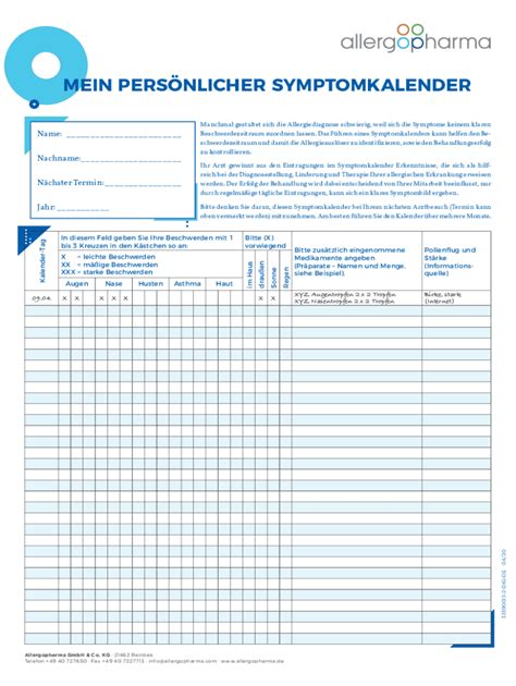 Ausfüllbar Online MEIN PERSNLICHER SYMPTOMKALENDER Fax Email Drucken