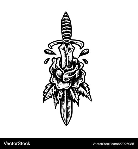 Blade sword roses tattoo art Royalty Free Vector Image