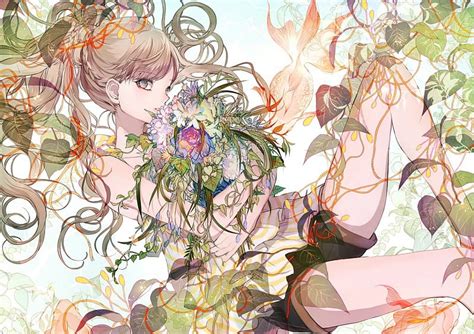 Girl With Flowers Tsukioka Tsukiho Girl Bouquet Anime Flower