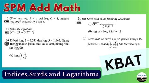 Kbat Questions Step By Step Solutionsspm Add Math Indices