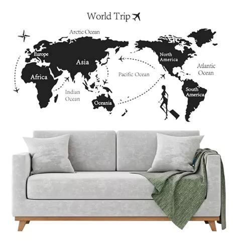 Vinilo Pared Mapa Mundi Mundo Continentes Adhesivo 80x140 Ax Cuotas