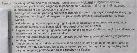 Panuto Basahing Mabuti Ang Mga Pahayag Isulat StudyX