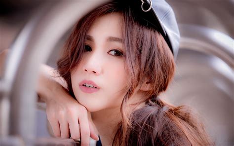 Picture Brown Haired Bokeh Face Girls Asian Hands Staring 3840x2400