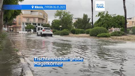 Starkregen und Hagel Überschwemmungen auf Zypern Video