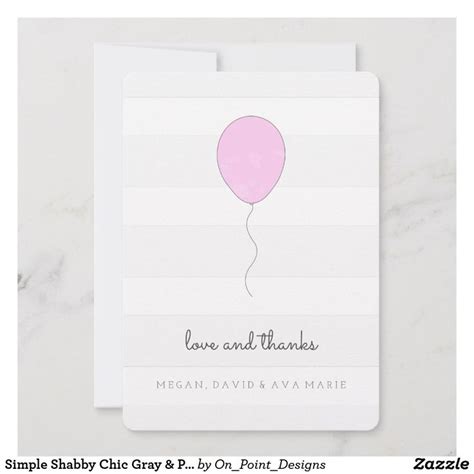 Simple Shabby Chic Gray And Purple Balloon Birthday Thank You Card