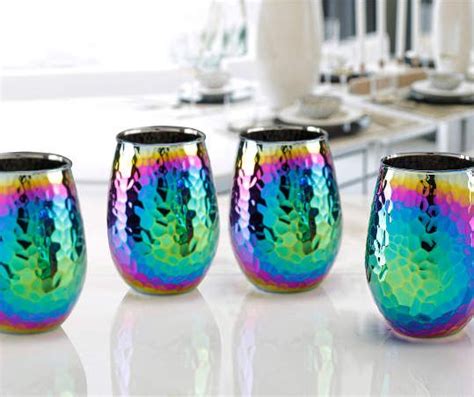 Circle Glass Rainbow Luster Hammered 4 Piece Stemless Wine Glass Set Big Lots Wine Glass