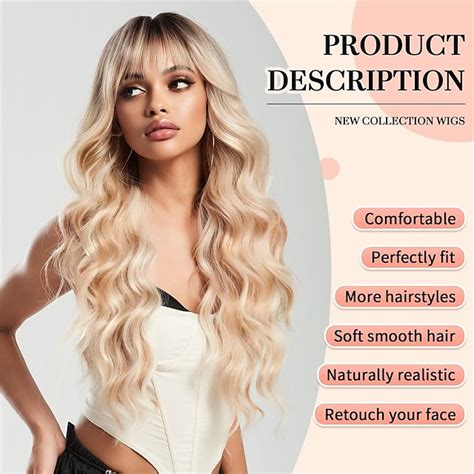 Ombre Blonde Wigs With Bangs Long Curly Wig For Women Blonde Long Wavy