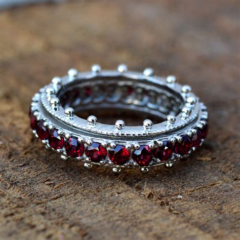 Natural Red Garnet Eternity Ring Band 925 Sterling Silver Etsy