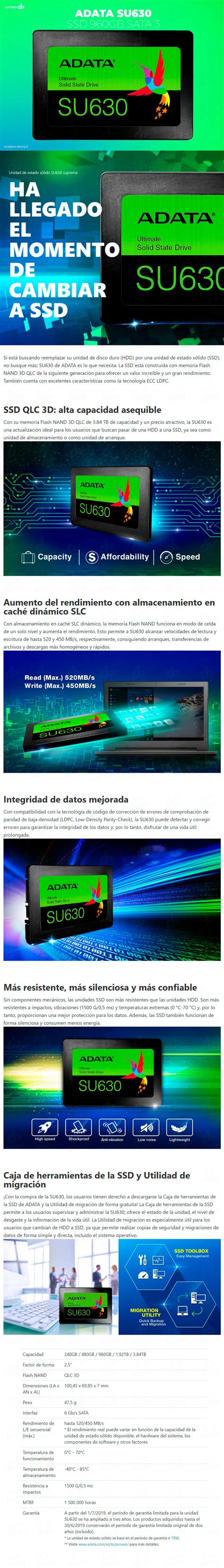 Unidad De Estado Solido Ssd 960gb 2 5 Sata3 Adata Su630 Asu630ss 960gq R Dd Tech