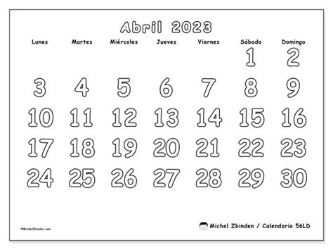 Calendario Abril De 2023 Para Imprimir “56ld” Michel Zbinden Bo