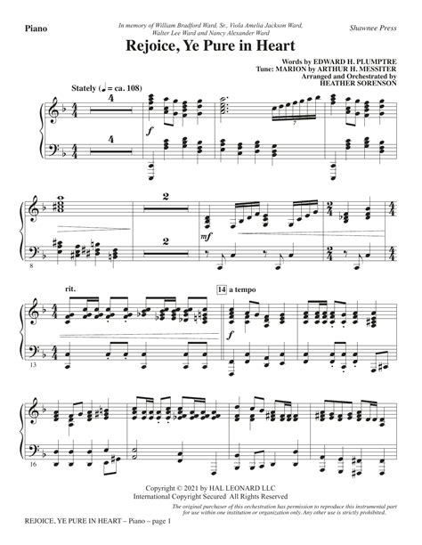 Rejoice Ye Pure In Heart Arr Heather Sorenson Piano Noten