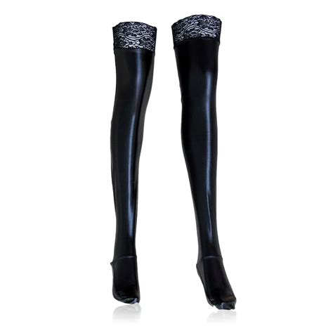Sexy PU Metallic Lace Band Thigh High Leggings Leather Leg Restraint Adult Sex Game Toy For