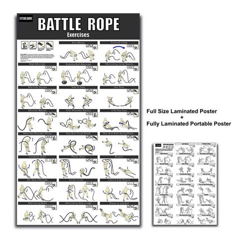 Battle Rope Exercise Poster 20 X 345 Inch Fully Laminated With 23 Exercises For Heavy Rope