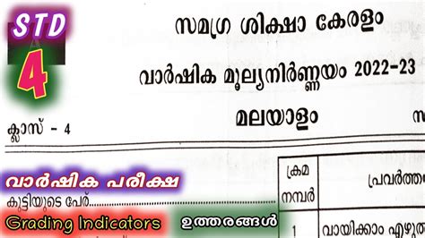 Std 4 മലയള വർഷക പരകഷ 2023 class 4 Malayalam annual exam answers