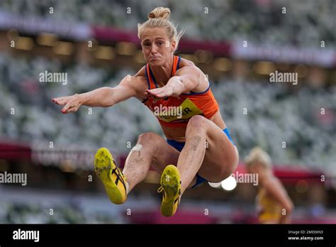 Anouk Vetter, of Netherlands, competes in the heptathlon long jump at ...