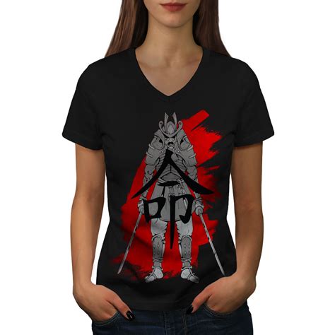 Wellcoda Japanese Katana Womens V Neck T Shirt Katana Graphic Design