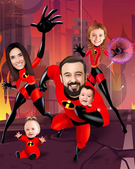 The Incredibles Family Portrait 4-5 Character Personalized | Etsy