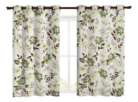 Cortina R Stica De M X M Color Verde Floral Para Dormitorio