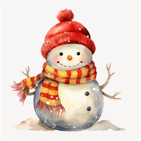 Premium Photo There Is A Snowman Wearing A Red Hat And Scarf