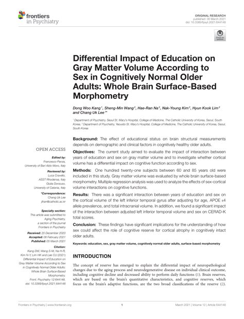 PDF Differential Impact Of Education On Gray Matter Volume According