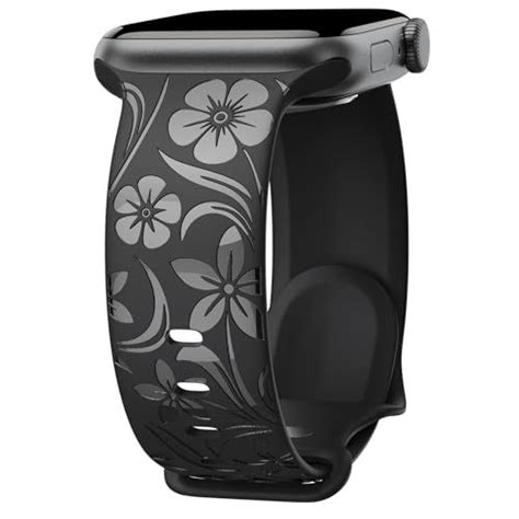 Floral Engraved Band Compatible With Apple Watch Band 38mm 40mm 41mm 42mm 44mm 45mm 49mm