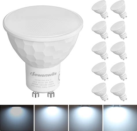 Dewenwils 10 Pack Gu10 Led Bulb Dimmable Cool White 6000k 5w 50w