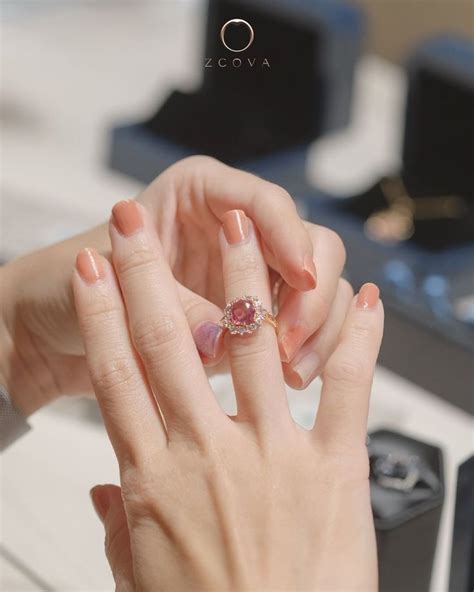 Zcova Pink Padparadscha Sapphire Gemstone Ring On Finger Pink