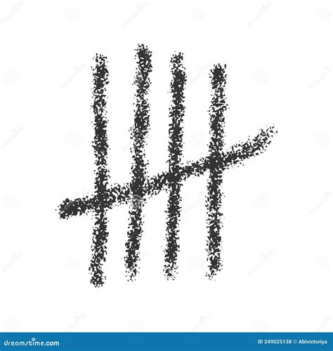 Charcoal Tally Mark Four Hand Drawn Sticks Crossed Out By Slash Line