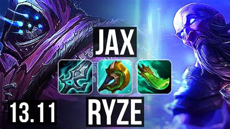 Jax Vs Ryze Mid Winrate Solo Kills Kr Master Youtube