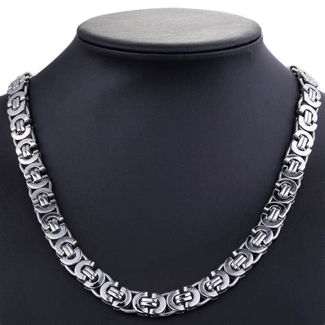 Mm Men S Silver Flat Byzantine Chain Necklace Bracelet Set Stainless