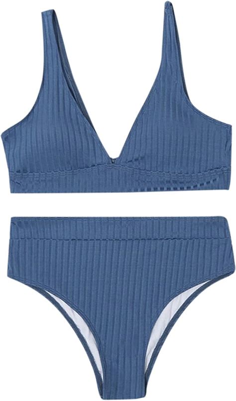 AFFGEQA Damen Bikini Sets Zweiteiliger Badeanzug für Damen Einfarbig