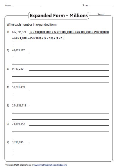 Standard and Expanded Product Form | Place Value Worksheets