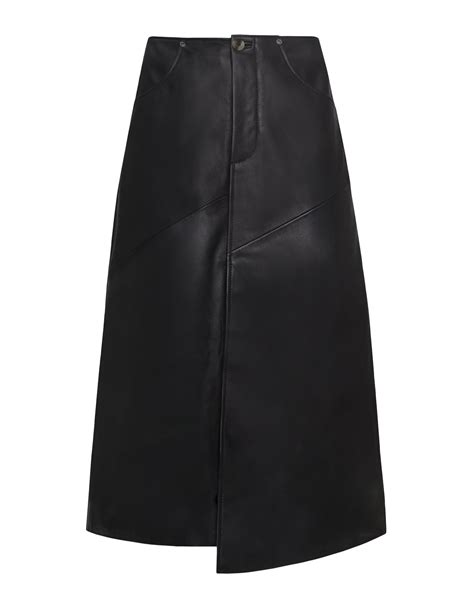 Front Split Leather Skirt Black Skirts Long Womens Clothing