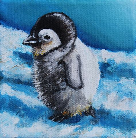 Cute Penguin Oil Painting Small Painting Original Art Etsy