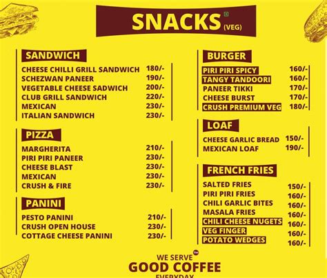 Menu At Crush Coffee Gandhinagar Raysan