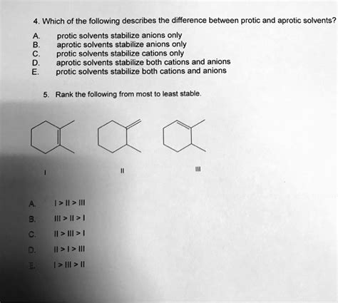 Solved Which Of The Following Describes The Difference Between Protic