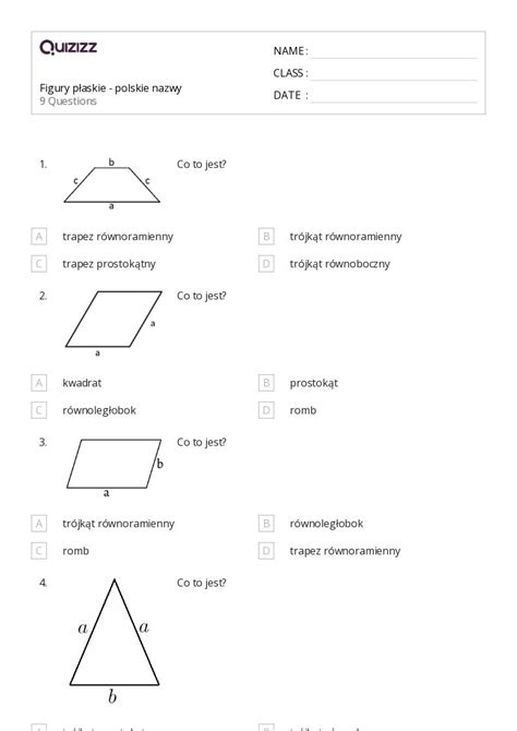 Ponad 50 Figury płaskie arkuszy roboczych dla Klasa 4 w Quizizz