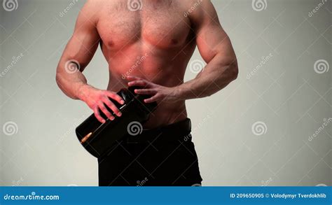 Protein Drink Muscle Men With Bio Additive Nude Torso Man Trainings