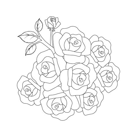 roses flower doodle repeat pattern with line art coloring page drawing ...