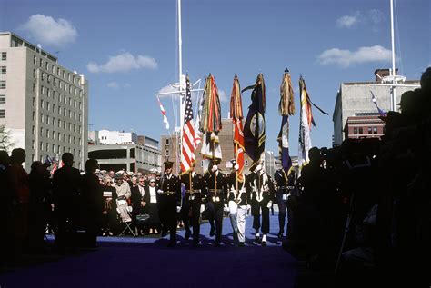 A Joint Services Color Guard Parades The Colors And Standards Of