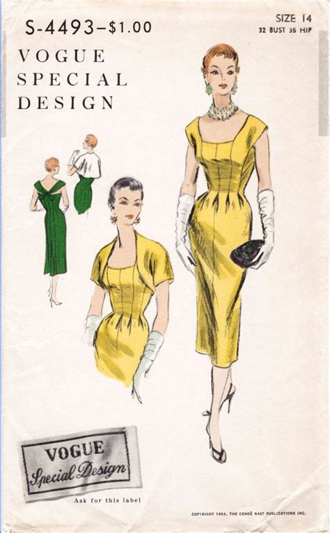 Vintage Sewing Pattern 1950s 50s Evening Cocktail Wiggle Dress Low