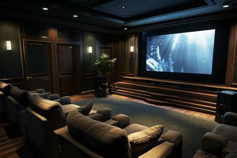 premium photo home theater setup  big screen tv  comfortable